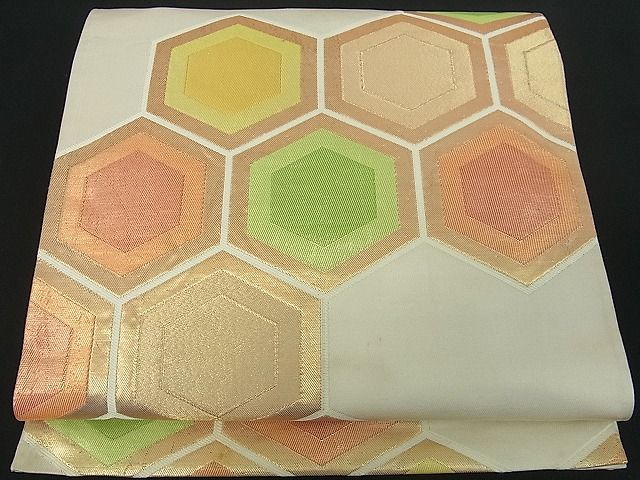 平和屋着物■六通柄袋帯 亀甲文 金糸 逸品 mz0835