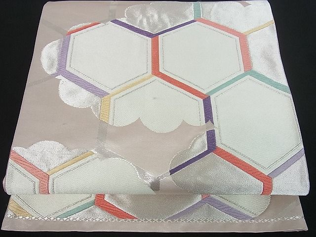 平和屋着物■六通柄袋帯 雲取り亀甲文 銀糸 逸品 mz1137