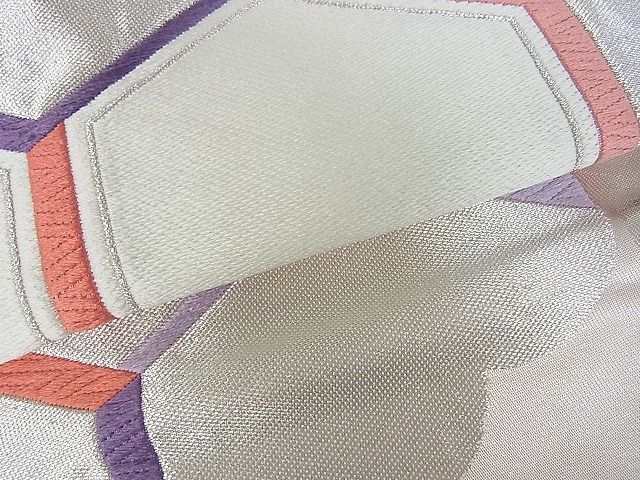 平和屋着物■六通柄袋帯 雲取り亀甲文 銀糸 逸品 mz1137