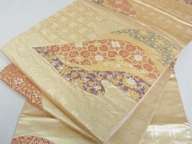 平和屋着物■六通柄袋帯 流水吉祥花文 金糸 逸品 mz1320