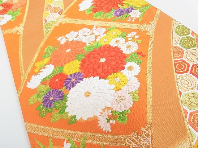 平和屋着物■六通柄袋帯 唐織 吉祥花文 金糸 逸品 mz1324