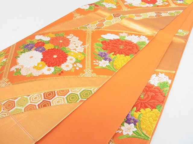 平和屋着物■六通柄袋帯 唐織 吉祥花文 金糸 逸品 mz1324