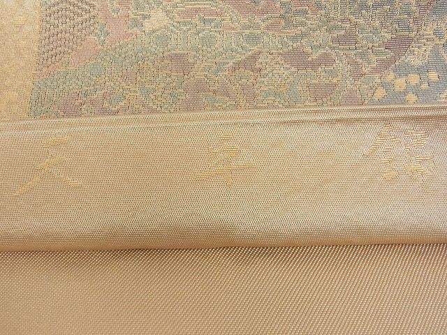 平和屋着物■六通柄 本袋帯 天平錦 色紙花絵皿文 金糸 逸品 mz1326