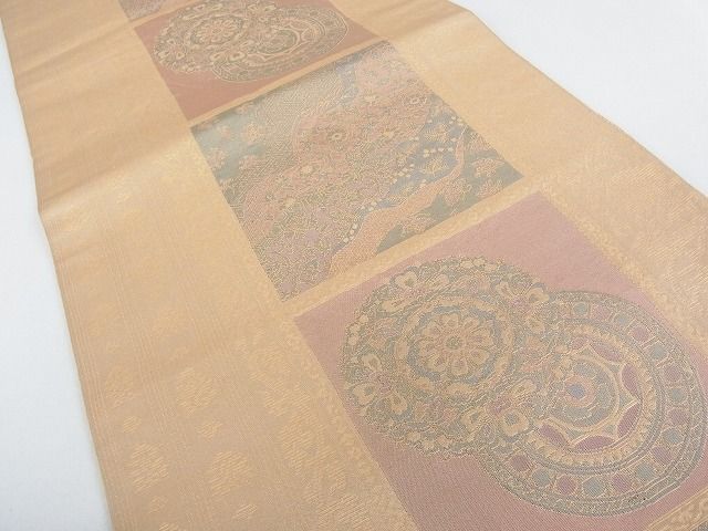 平和屋着物■六通柄 本袋帯 天平錦 色紙花絵皿文 金糸 逸品 mz1326