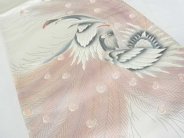 平和屋着物■六通太鼓柄袋帯 孔雀文 銀彩 逸品 mz1440