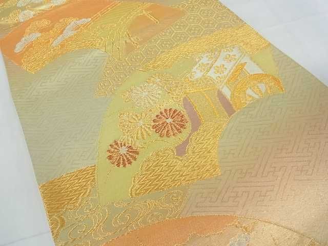 平和屋着物■六通柄袋帯 地紙重ね御所車花文 金銀糸 逸品 mz1448