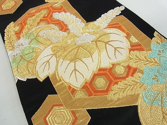 平和屋着物■六通柄袋帯 亀甲桐文 黒地 金銀糸 逸品 mz1472
