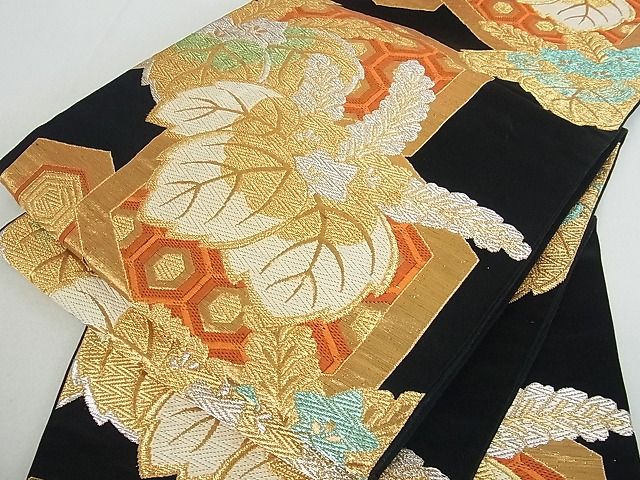 平和屋着物■六通柄袋帯 亀甲桐文 黒地 金銀糸 逸品 mz1472