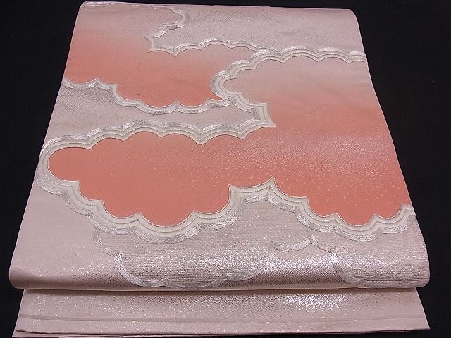 平和屋着物■太鼓柄袋帯 駒刺繍 雲重ね文 銀糸 逸品 n-mz2872