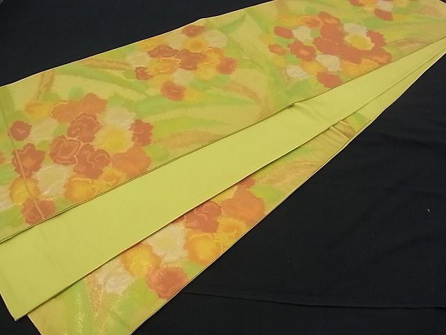 平和屋着物■六通柄袋帯 ふくれ織 草花文 金糸 逸品 n-mz3090