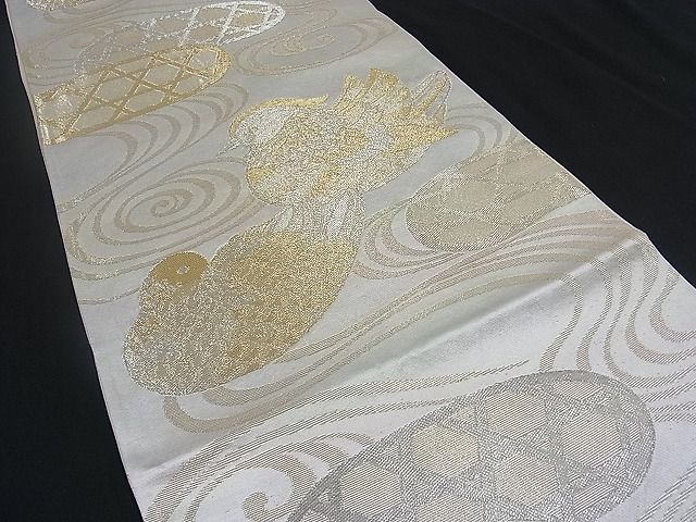 平和屋着物■六通柄袋帯 流水鴛鴦吉祥文 金銀糸 逸品 n-mz4868