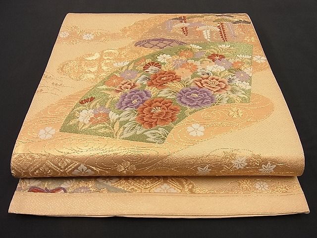 平和屋着物■六通柄袋帯 唐織 地紙流水花文 金糸 逸品 n-ip0349