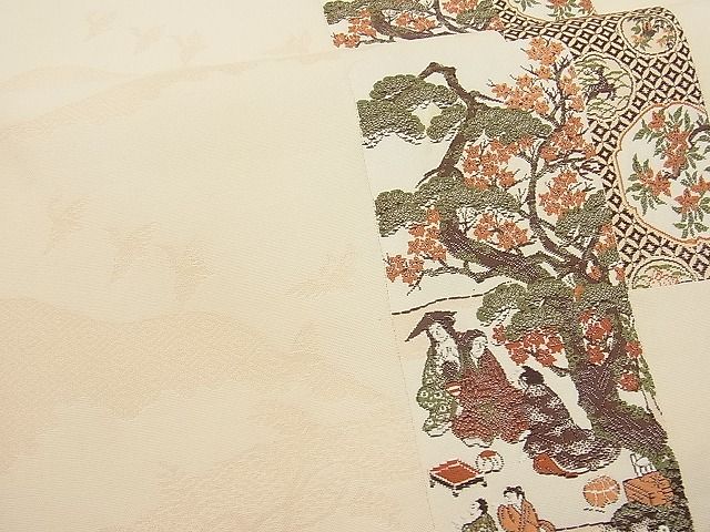 平和屋着物■六通柄袋帯 唐織 遠山飛鶴短冊人物文 逸品 n-ab0857