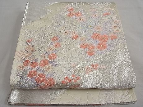 平和屋着物■六通柄袋帯 唐織 流水秋草文 銀糸 逸品 n-ar2797