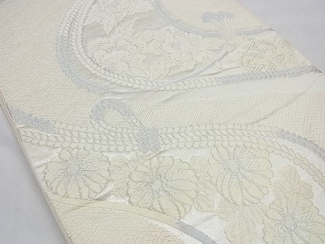 平和屋着物■六通柄袋帯 唐織 結び紐花文 銀糸 逸品 n-cw0235