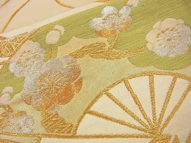平和屋着物■六通柄袋帯 唐織 扇面吉祥花文 金糸 逸品 n-fn0917