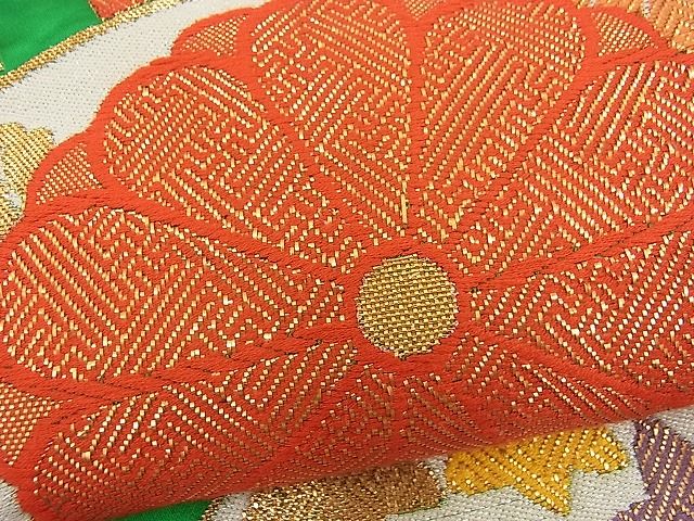 平和屋着物■六通柄袋帯 吉祥青海波菊花文 金糸 逸品 n-fw2356