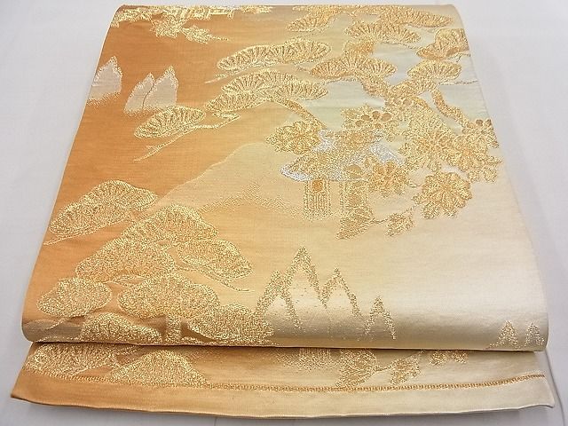 平和屋着物■六通柄袋帯 松楓風景花文 金銀糸 逸品 n-fw2358