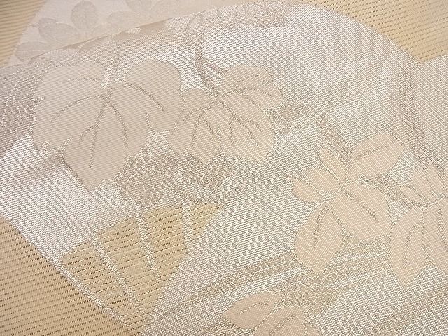 平和屋着物■夏物 六通柄袋帯 扇面草花文 銀糸 逸品 n-hj4925