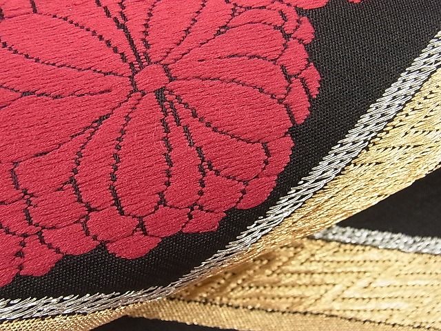 平和屋着物■六通柄袋帯 亀甲菊丸文 黒地 金銀糸 逸品 n-hv2408
