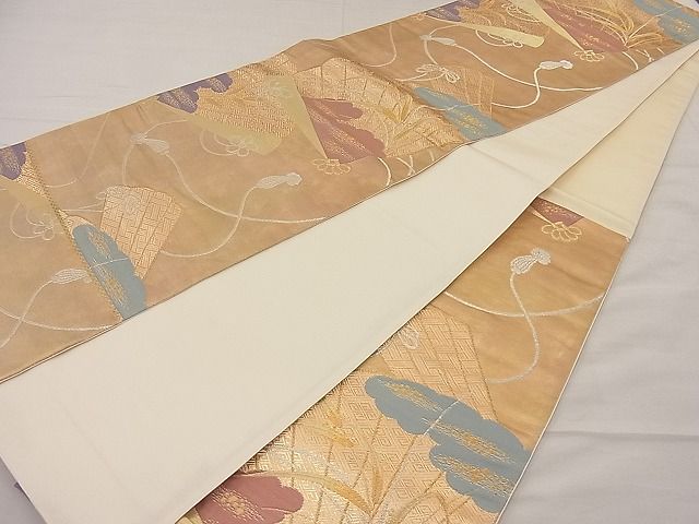 平和屋着物■六通柄袋帯 檜扇草葉文 金銀糸 逸品 n-ip0383