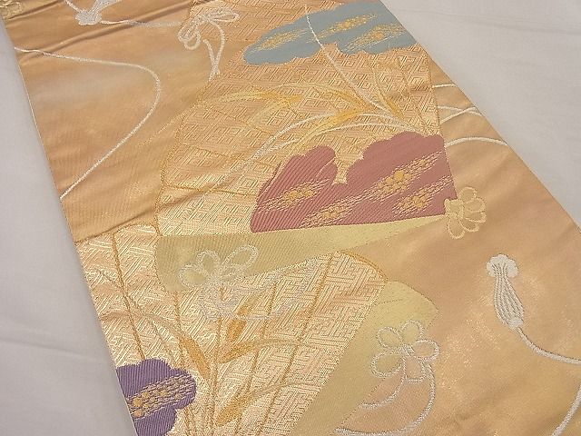 平和屋着物■六通柄袋帯 檜扇草葉文 金銀糸 逸品 n-ip0383