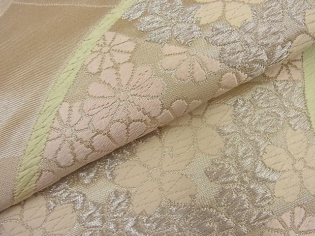 平和屋着物■六通柄袋帯 唐織 扇面花文 銀糸 逸品 n-ip0401