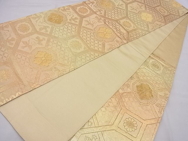 平和屋着物■六通柄袋帯 向かい鳥蜀江花文 金糸 逸品 n-je2645