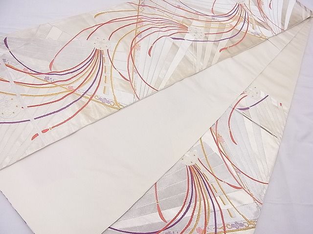 平和屋着物■六通柄袋帯 唐織 檜扇花文 金銀糸 逸品 n-je2733
