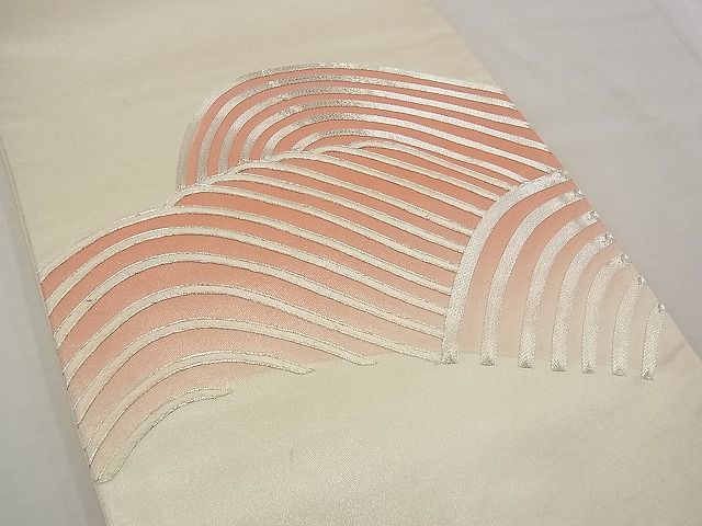 平和屋着物■袋帯 総刺繍 駒刺繍 立波文 銀糸 逸品 n-kg3223