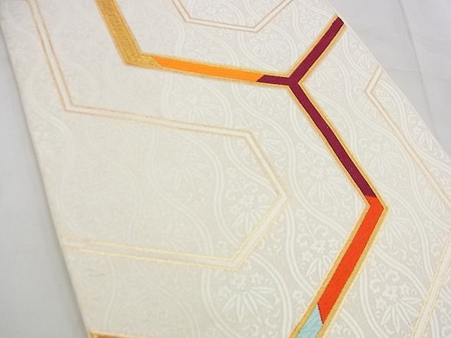 平和屋着物■六通柄袋帯 唐織 毘沙門亀甲立涌花文 金糸 逸品 n-kg3572