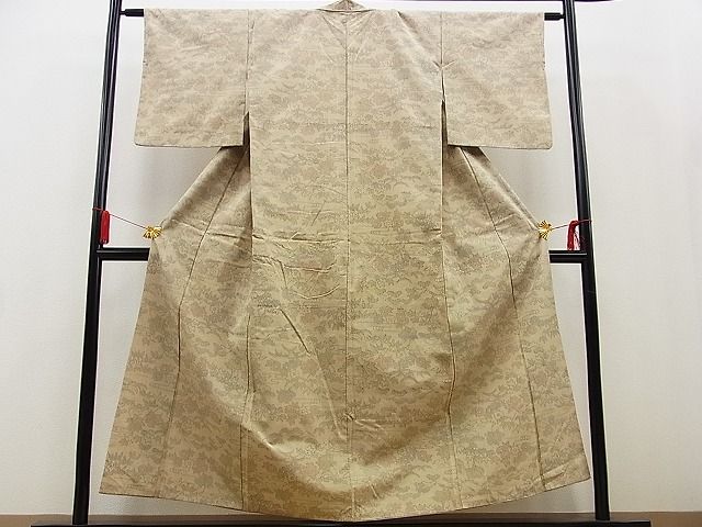 平和屋着物■上質なお召 草花文 逸品 n-kg3652