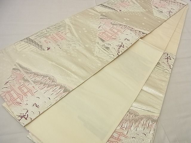 平和屋着物■六通柄袋帯 名所風景 プラチナ純銀箔二重織 逸品 n-nr0353
