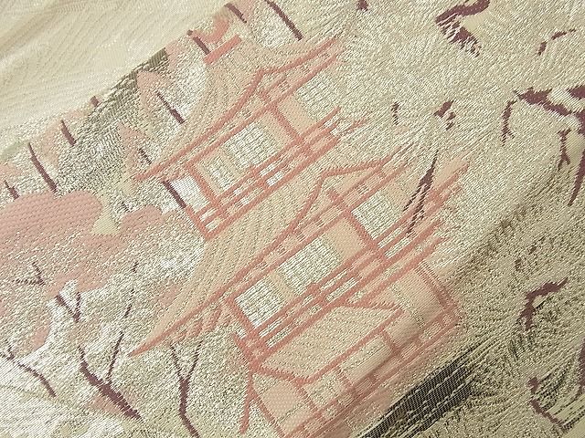 平和屋着物■六通柄袋帯 名所風景 プラチナ純銀箔二重織 逸品 n-nr0353