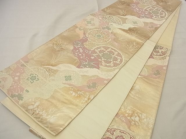 平和屋着物■六通柄袋帯 道長花丸文 銀糸 逸品 n-nr0358