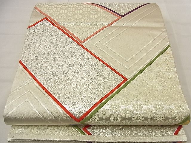平和屋着物■六通柄袋帯 唐織 網代花文 銀糸 鈴乃屋扱い 逸品 n-nr0362