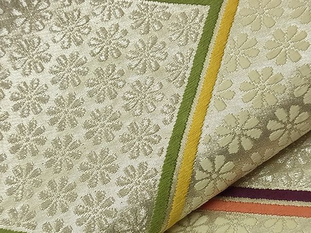 平和屋着物■六通柄袋帯 唐織 網代花文 銀糸 鈴乃屋扱い 逸品 n-nr0362
