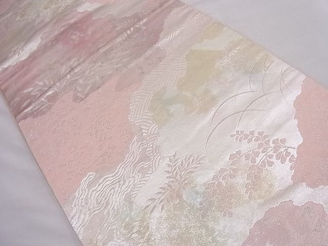 平和屋着物■六通柄袋帯 草花文 銀糸 逸品 n-pk3549