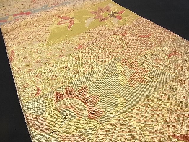 平和屋着物■六通柄袋帯 ふくれ織 横段吉祥更紗花唐草文 金糸 逸品 n-rv0336