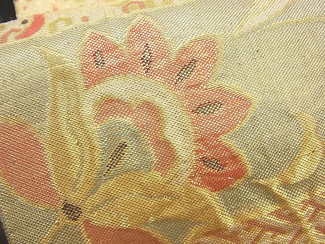 平和屋着物■六通柄袋帯 ふくれ織 横段吉祥更紗花唐草文 金糸 逸品 n-rv0336