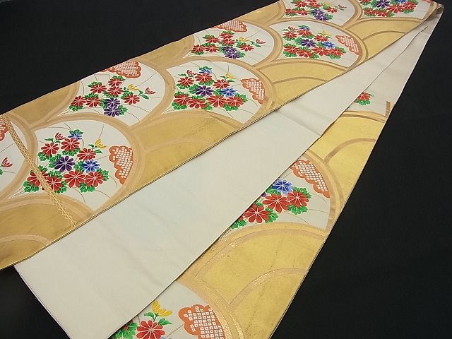 平和屋着物■六通柄袋帯 唐織 青海波花文 金糸 逸品 n-rv0357