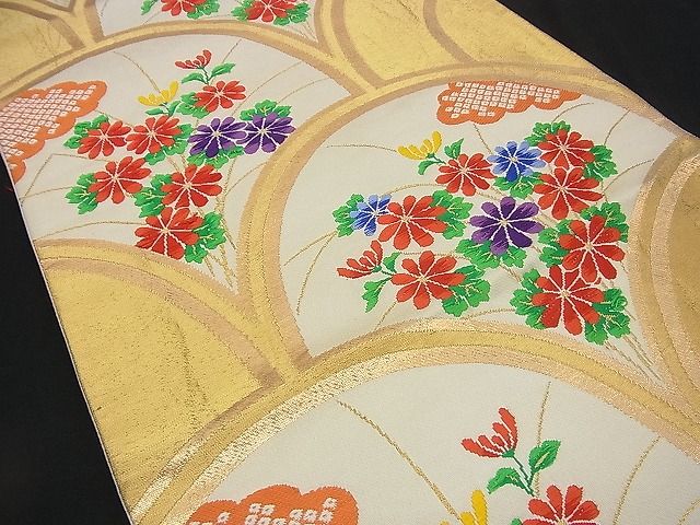 平和屋着物■六通柄袋帯 唐織 青海波花文 金糸 逸品 n-rv0357