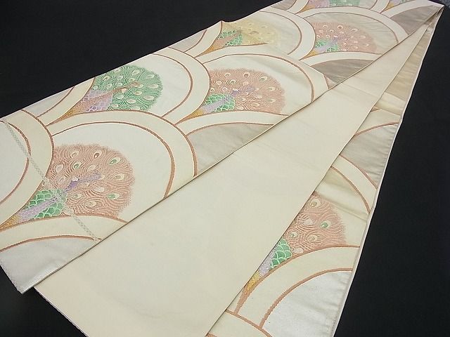 平和屋着物■六通柄袋帯 唐織 孔雀青海波 金銀糸 逸品 n-rv0364