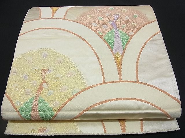 平和屋着物■六通柄袋帯 唐織 孔雀青海波 金銀糸 逸品 n-rv0364