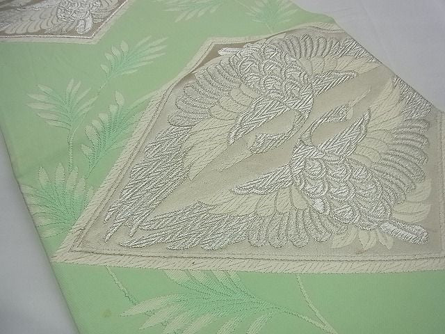 平和屋着物■六通柄袋帯 唐織 向かい鶴菱文 銀糸 逸品 n-rv0368