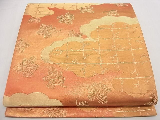 平和屋着物■六通柄袋帯 雲重ね松葉文 金糸 逸品 未使用 n-rv0390