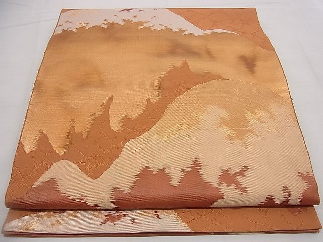 平和屋着物■服部織物謹製 六通柄袋帯 琥珀錦 重山文 金糸 逸品 n-rv0392