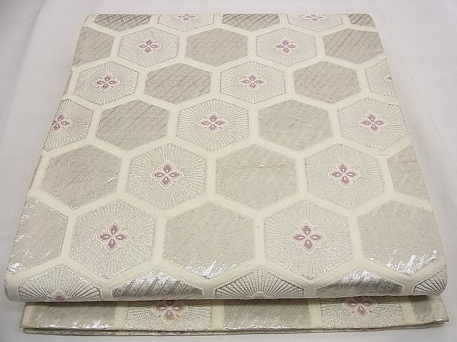平和屋着物■六通柄袋帯 唐織 吉祥亀甲花文 銀糸 逸品 n-rv0400
