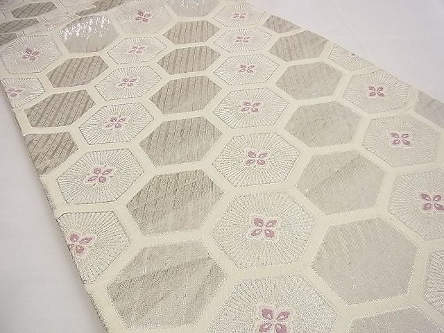 平和屋着物■六通柄袋帯 唐織 吉祥亀甲花文 銀糸 逸品 n-rv0400
