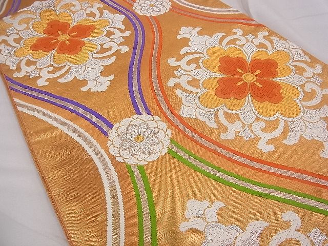 平和屋着物■六通柄袋帯 唐織 立涌花文 金銀糸 逸品